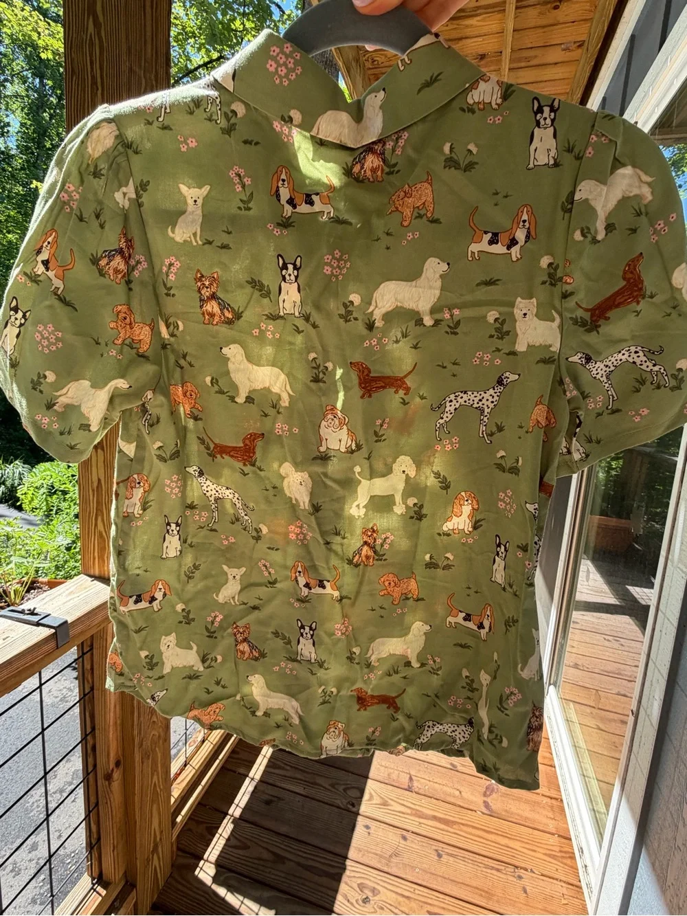 Princess Highway Sage Green Short Sleeve Dog Print Blouse
